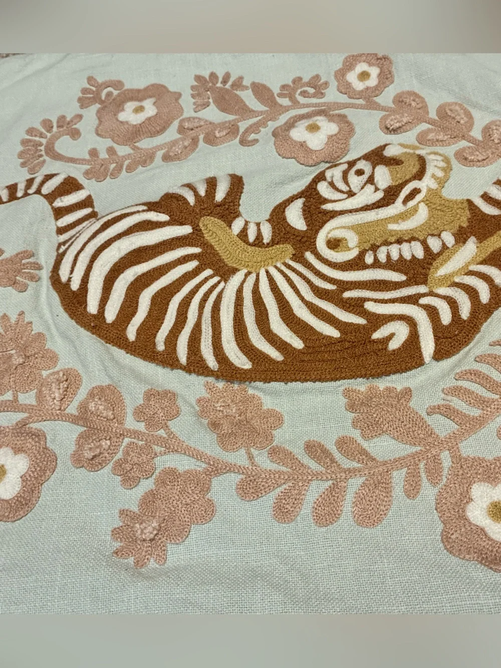 Mint Floral Tiger pillow cover 20”x20”